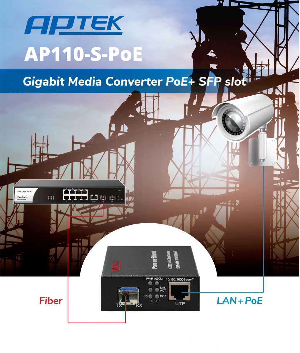 APTEK AP110-S-PoE Converter Quang PoE (SFP Slot) 